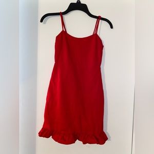Red Lulus mini dress bodycon with ruffle trim!!!
